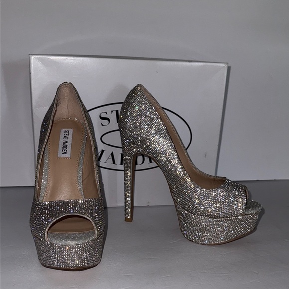 Steve Madden Dangerous Crystal Bling Peep Toe Platform High Heels Shoes Size 7.5 - Picture 1 of 9